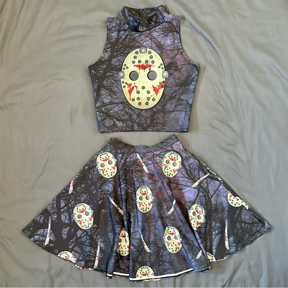 Friday The 13th Crop Top & Skirt Set (with pockets!)- Living Dead Clothing - Picture 2 of 12